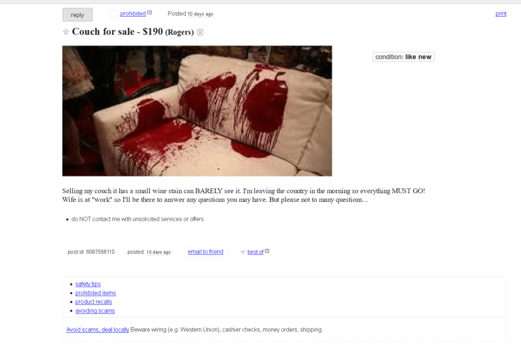 Wine, blood, or red paint... - Search All Of Craigslist ...