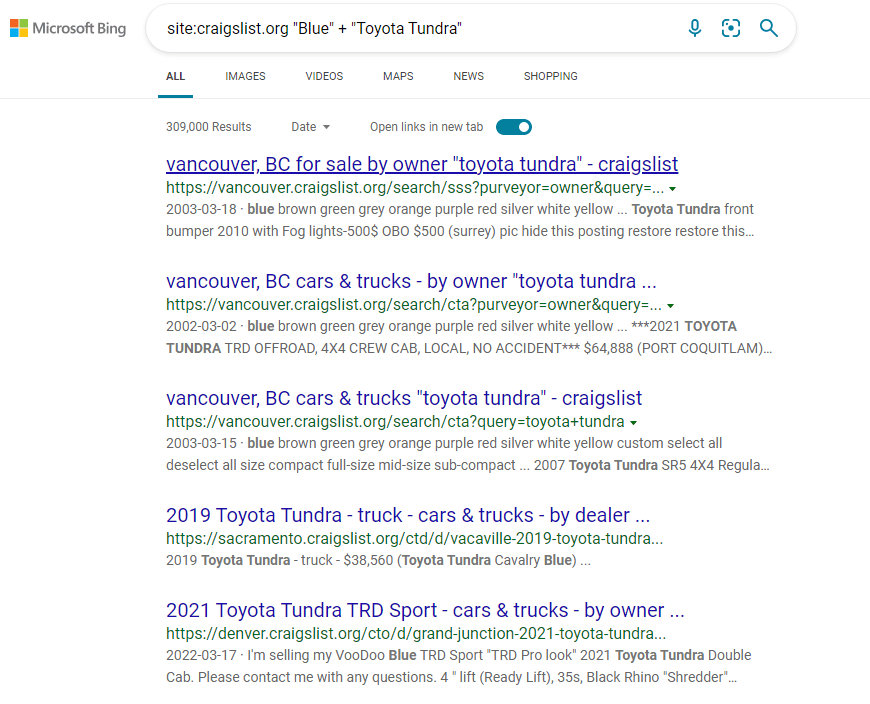 BING Search using quotations